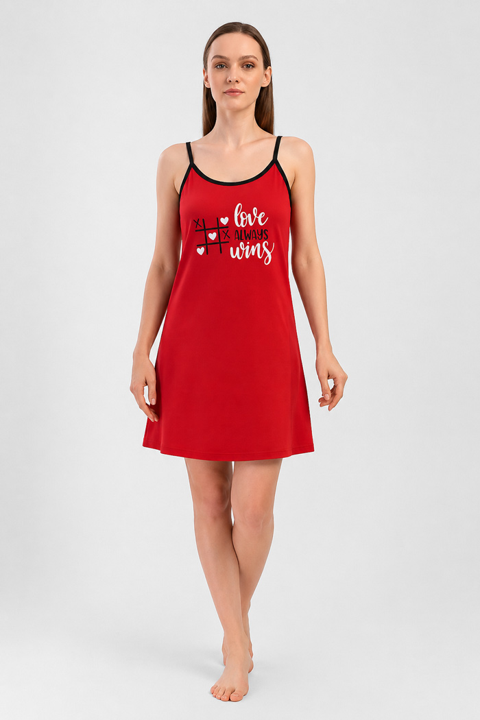 Women's printed cotton nightdress with narrow straps