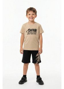 Beige and black TRAX boys' summer set with T-shirt and shorts