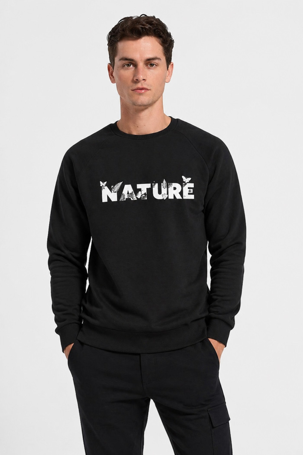 Cotton4all men's black fleece sweatshirt with subtle print