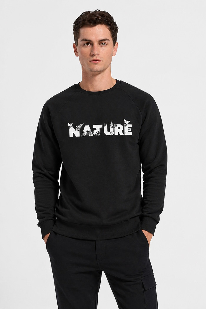 Cotton4all men's black fleece sweatshirt with subtle print