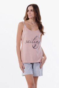 MEI women's pink Sailing pyjama set with checked shorts