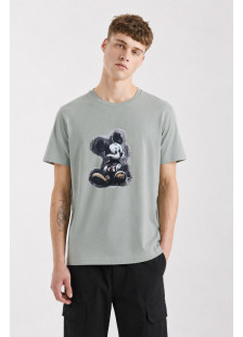 Light grey and sage Cotton4all men's T-shirt with Mickey Mouse sketch-effect print