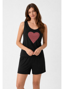 Black Cherry women's pyjama set with heart print and Bermuda shorts