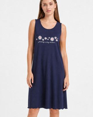 Cherry Heart Sleeveless Viscose Nightdress CH-6035 Navy Blue