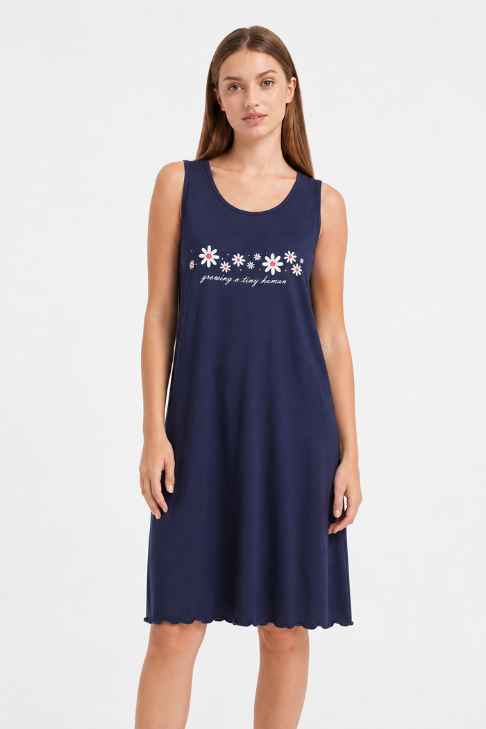 Navy blue Cherry sleeveless nightdress with daisy print