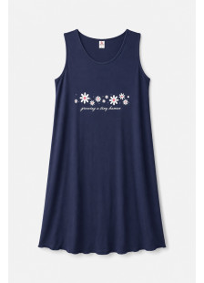 Navy blue Cherry sleeveless nightdress with daisy print