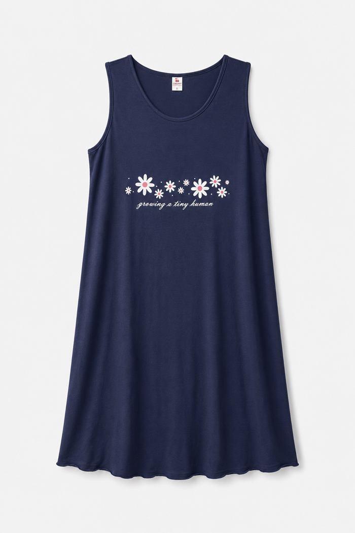 Navy blue Cherry sleeveless nightdress with daisy print