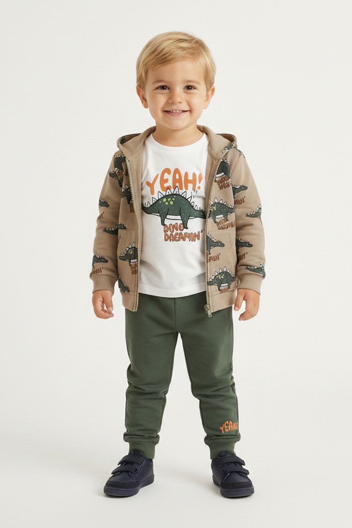 TRAX boys' three-piece dinosaur print set