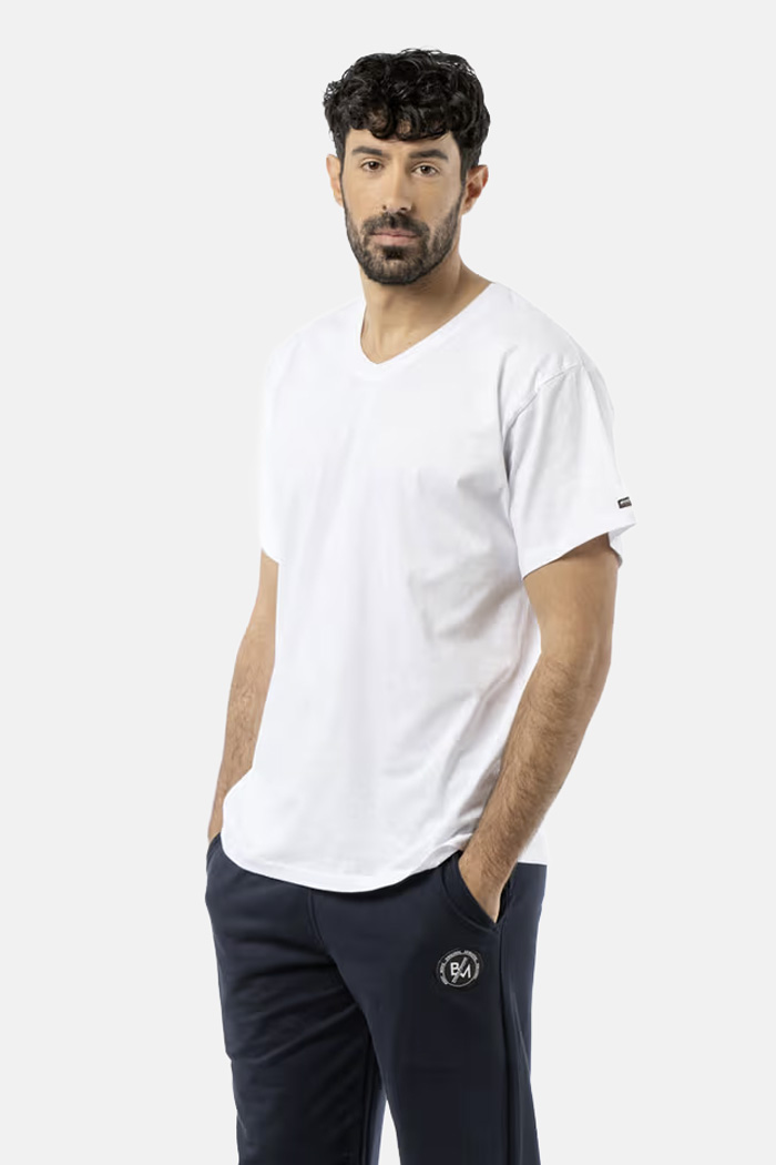 BODY MOVE plain short-sleeved V-neck T-shirt