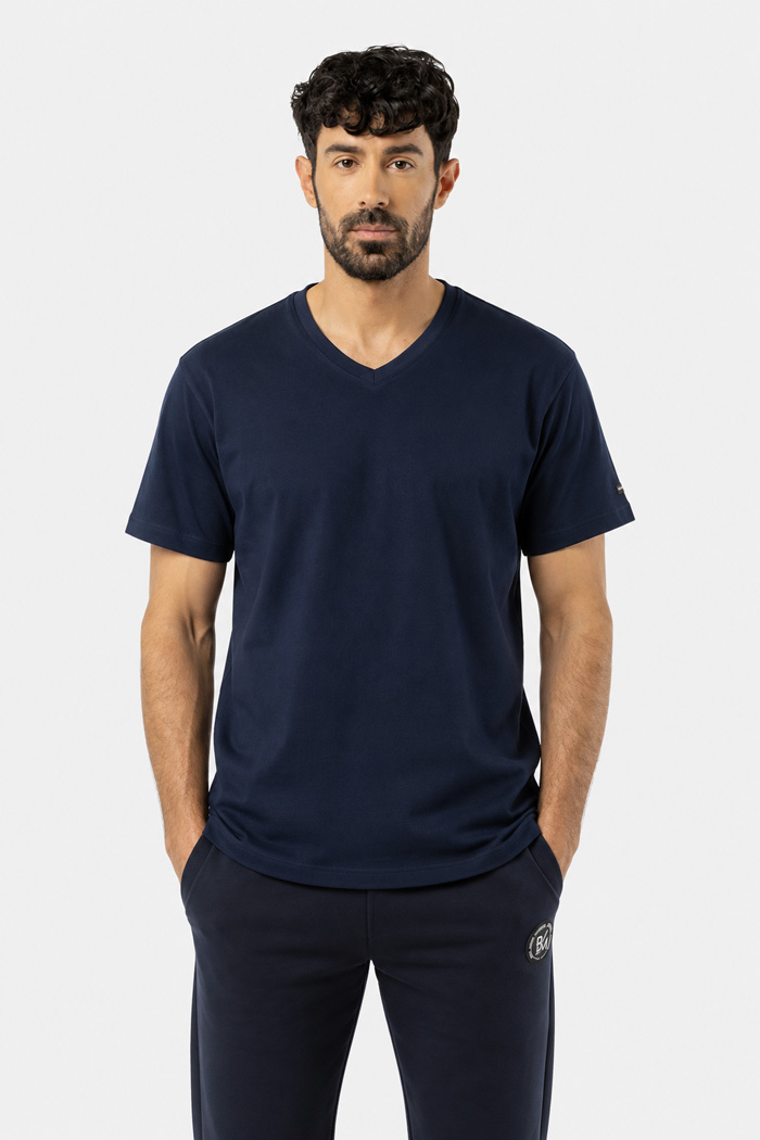 BODY MOVE plain short-sleeved V-neck T-shirt