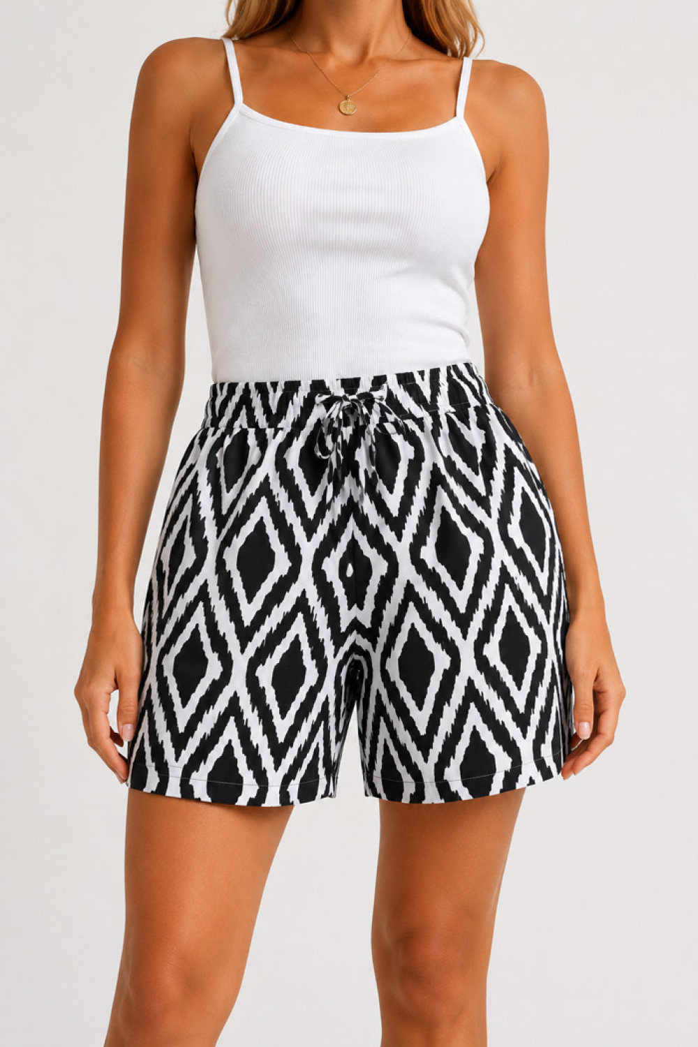 POWER FLOWER plus-size brown and cream geometric Bermuda shorts