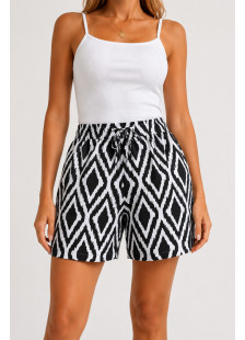 POWER FLOWER plus-size brown and cream geometric Bermuda shorts