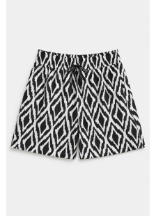 POWER FLOWER plus-size brown and cream geometric Bermuda shorts