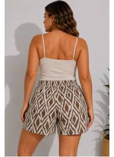 POWER FLOWER plus-size brown and cream geometric Bermuda shorts