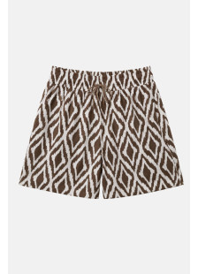 POWER FLOWER plus-size brown and cream geometric Bermuda shorts