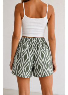 POWER FLOWER plus-size brown and cream geometric Bermuda shorts