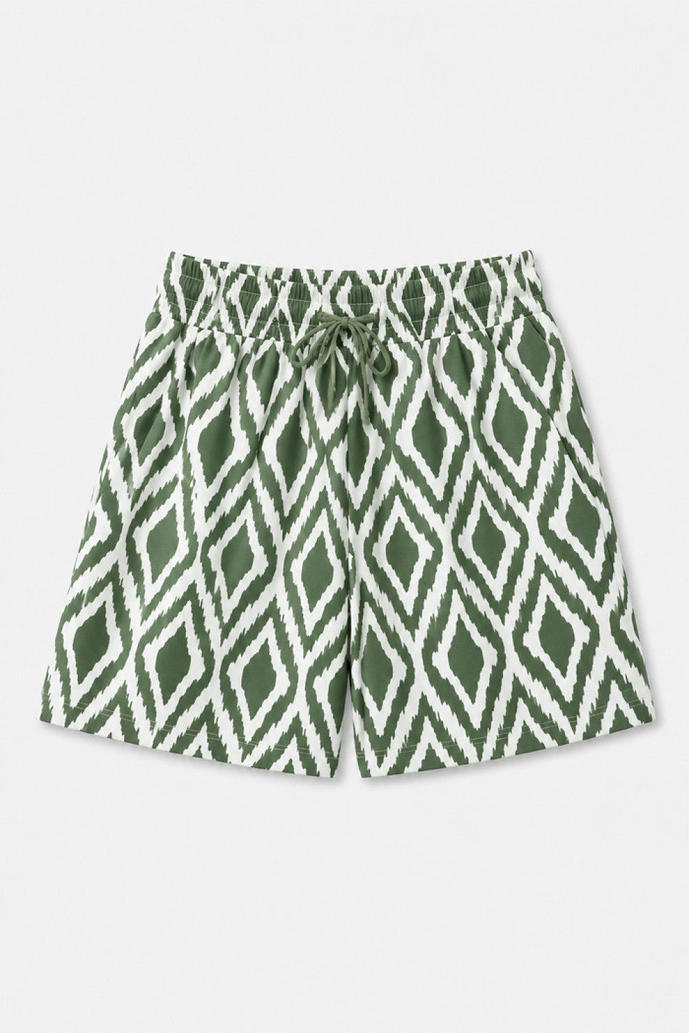 POWER FLOWER plus-size brown and cream geometric Bermuda shorts