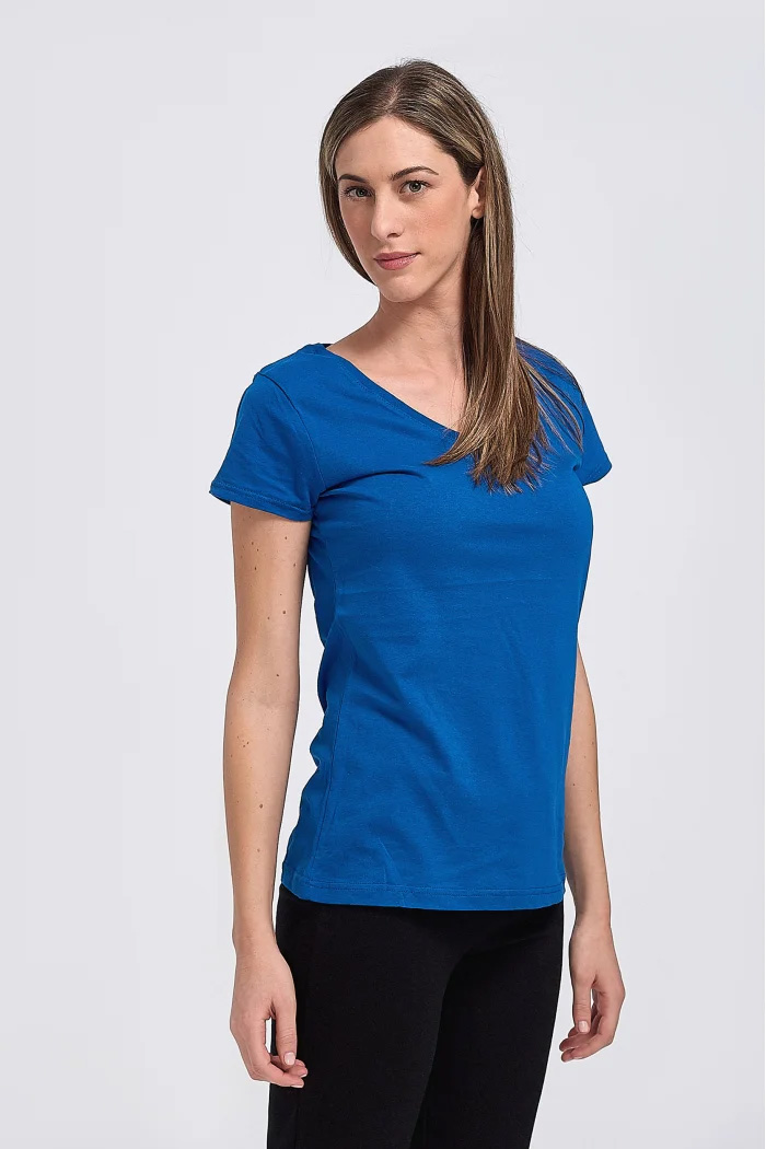 BODY MOVE women's royal blue V-neck T-shirt