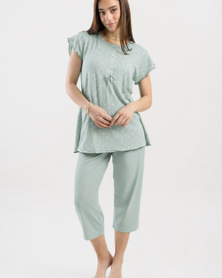 CHERRY Damen-Sommerpyjama mit Caprihose CH-205-VER Mintgrün