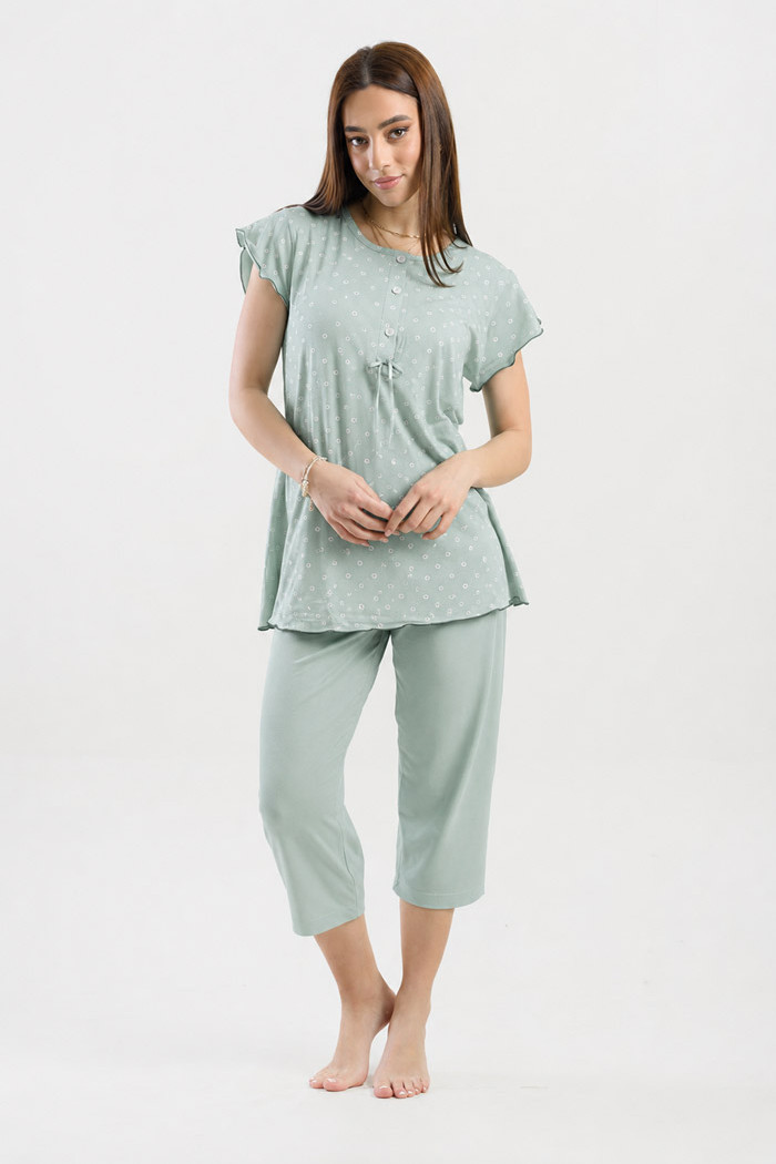 CHERRY Damen-Sommerpyjama mit Caprihose CH-205-VER in Mintgrün