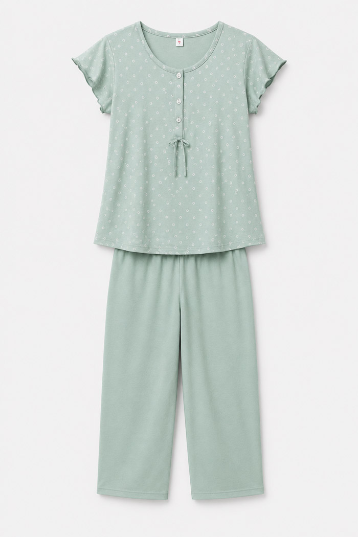 CHERRY Damen-Sommerpyjama mit Caprihose CH-205-VER in Mintgrün
