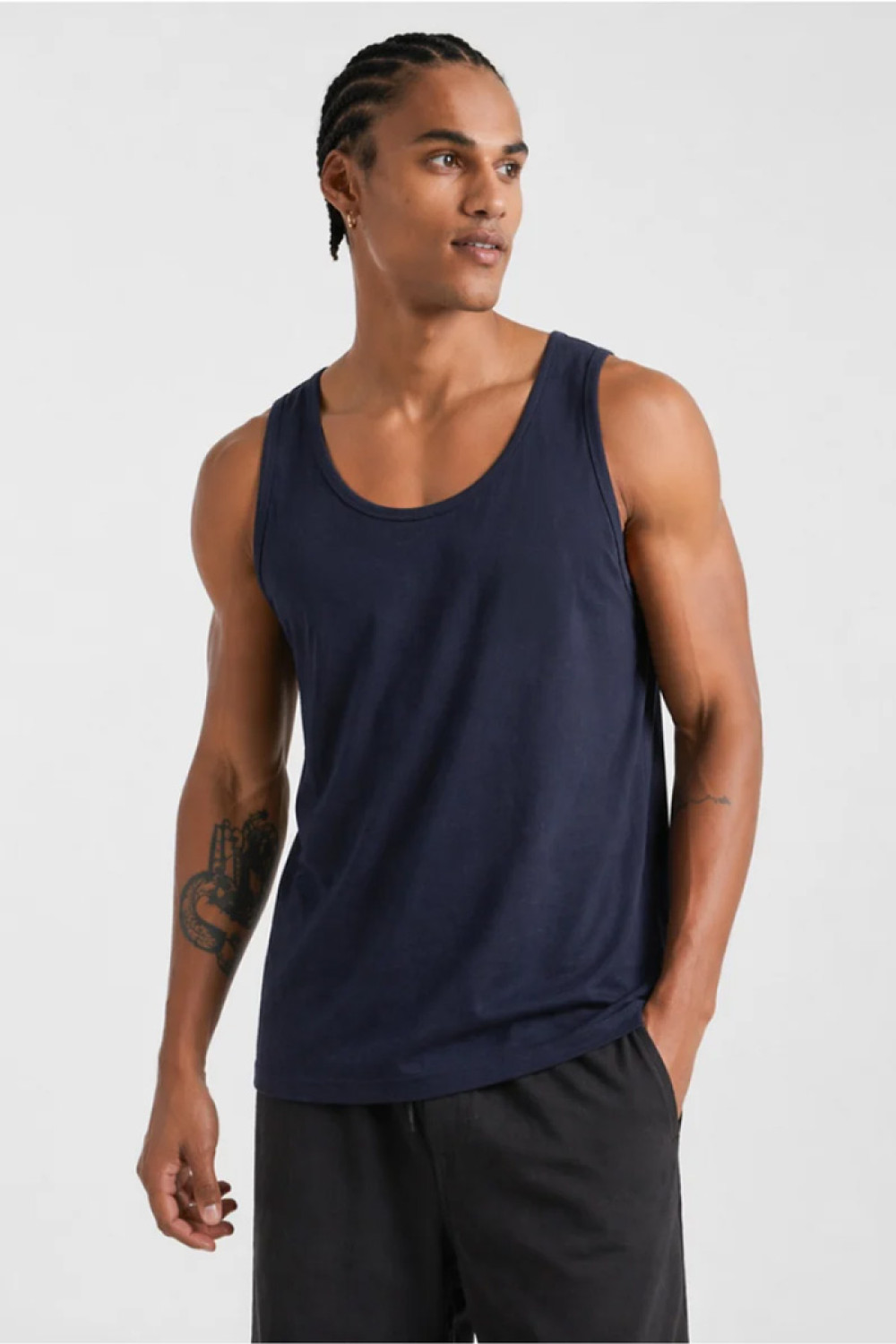 BODY MOVE BM257-NAVY-MONO navy blue plain sleeveless top
