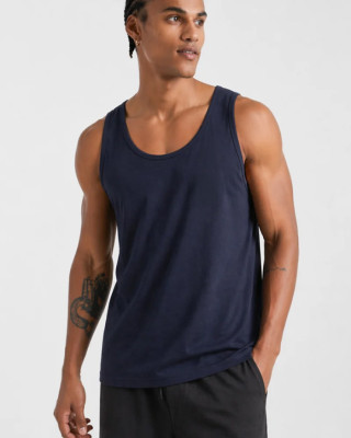 BODY MOVE Men’s Plain Sleeveless Top BM257-NAVY-MONO Navy Blue