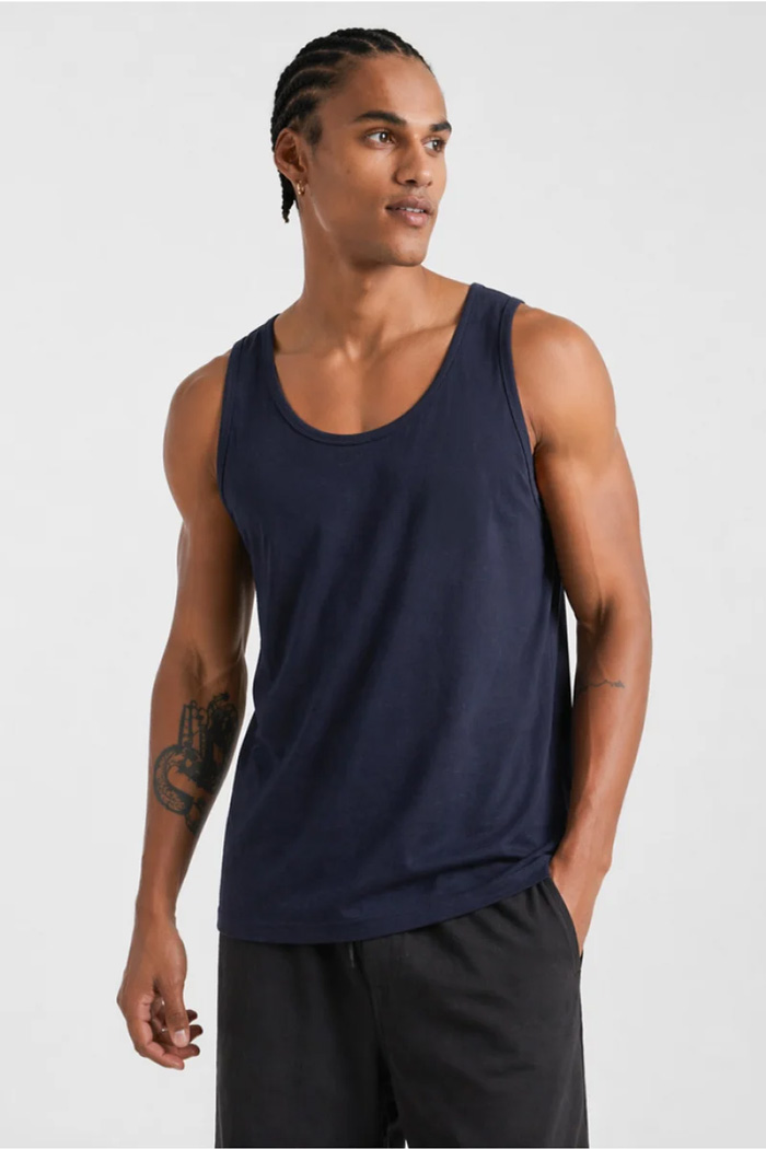 BODY MOVE Men’s Plain Sleeveless Top BM257-NAVY-MONO Navy Blue