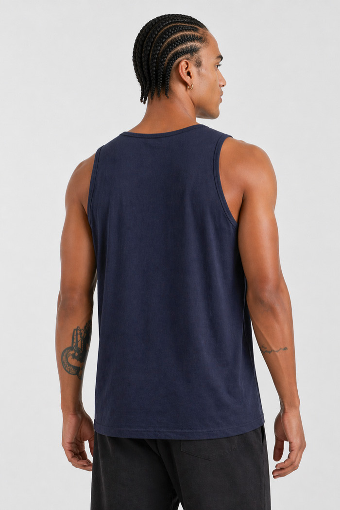 BODY MOVE BM257-NAVY-MONO navy blue plain sleeveless top