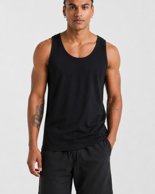BODY MOVE Men’s Plain Sleeveless Top BM257-BLACK-MONO Black