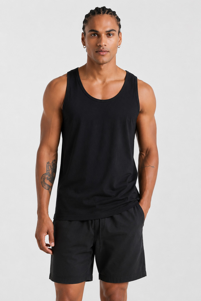 BODY MOVE Men’s Plain Sleeveless Top BM257-BLACK-MONO Black