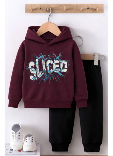 TRAX teen tracksuit set with burgundy hooded sweatshirt and black sweatpants