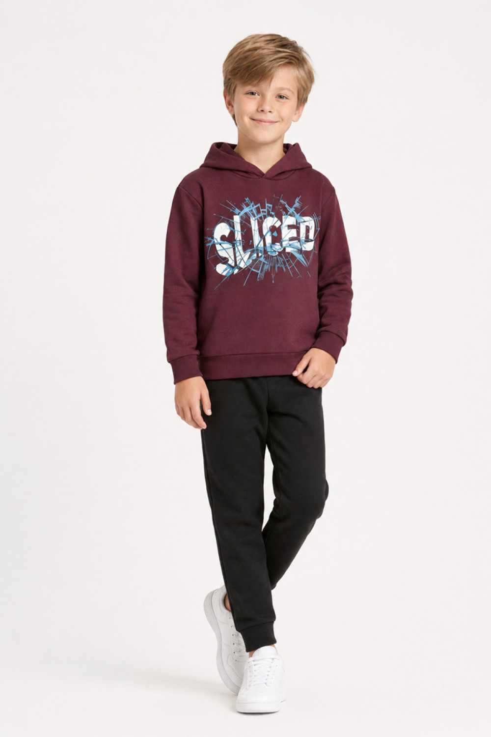TRAX teen tracksuit set with burgundy hooded sweatshirt and black sweatpants