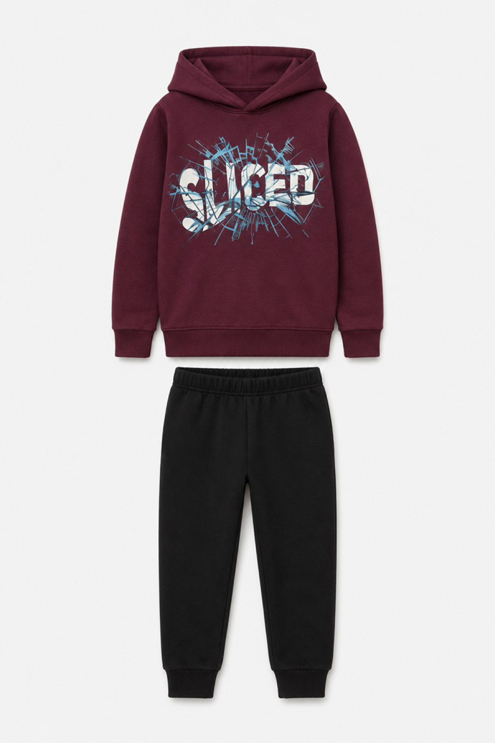 TRAX teen tracksuit set with burgundy hooded sweatshirt and black sweatpants