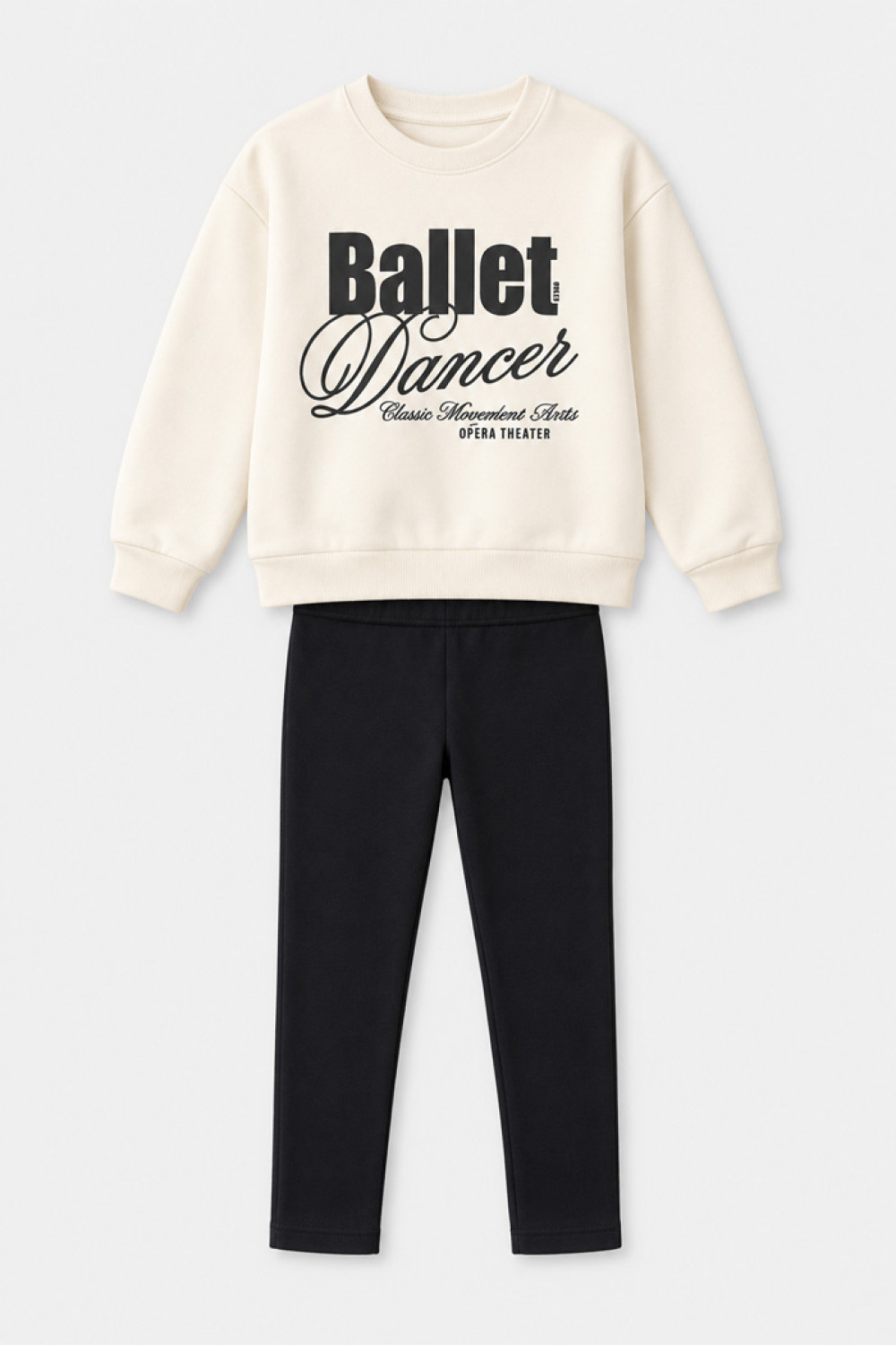 TRAX Ballet girls' ecru top and black leggings set 50609