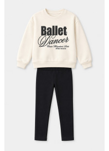 TRAX Ballet girls' ecru top and black leggings set 50609