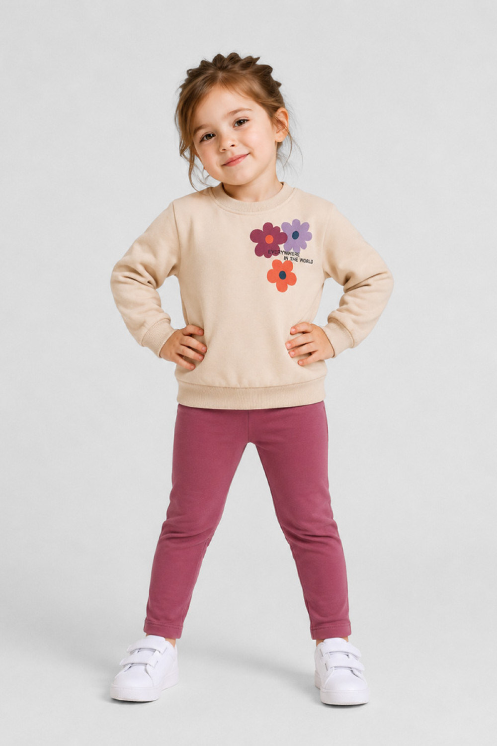 TRAX girls' ecru top and leggings set 50705