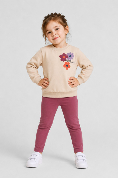TRAX Girls' Ecru Top & Leggings Set 50705