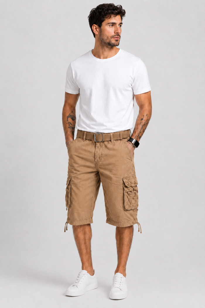 X-FEEL men's beige cargo shorts with pockets