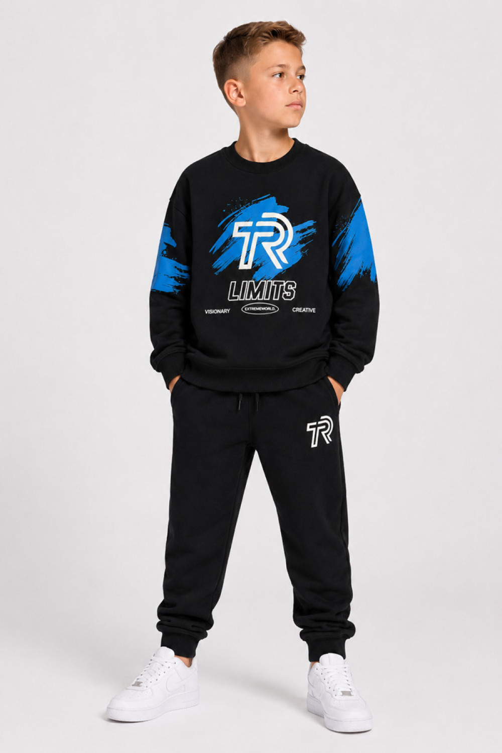 TRAX black boys' tracksuit set with blue TR LIMITS graphics