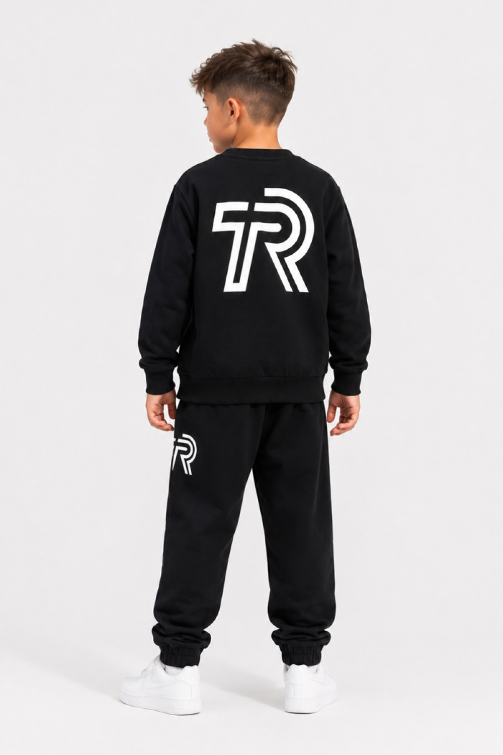 TRAX black boys' tracksuit set with white TR logo print