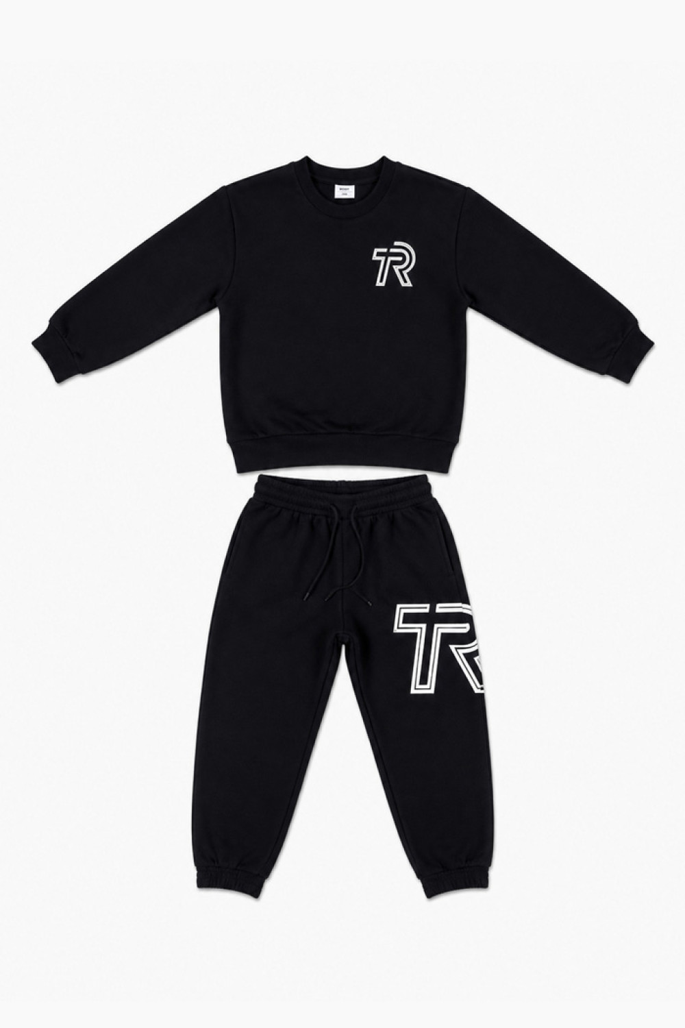 TRAX black boys' tracksuit set with white TR logo print