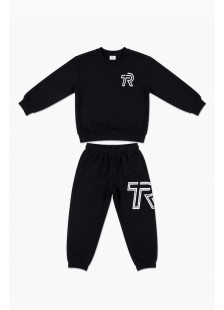 TRAX black boys' tracksuit set with white TR logo print