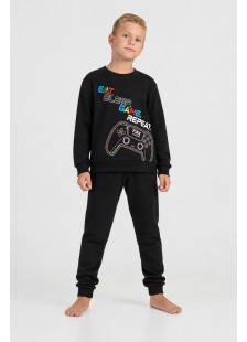 Black TRAX boys' pyjama set with Eat Sleep Game Repeat graphic
