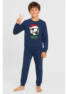 TRAX boys' navy Christmas pyjama set with football print 50894