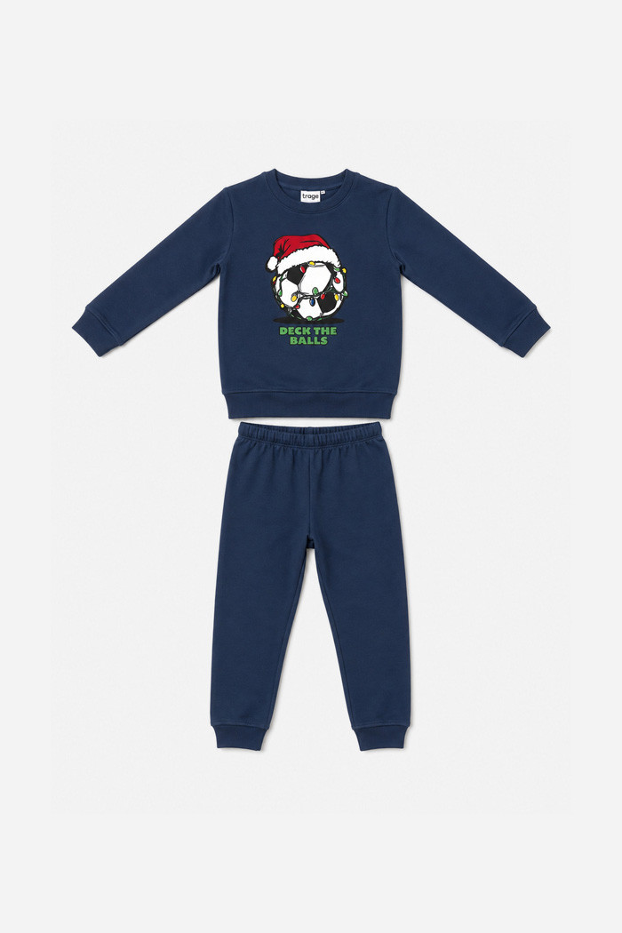 TRAX boys' navy Christmas pyjama set with football print 50894