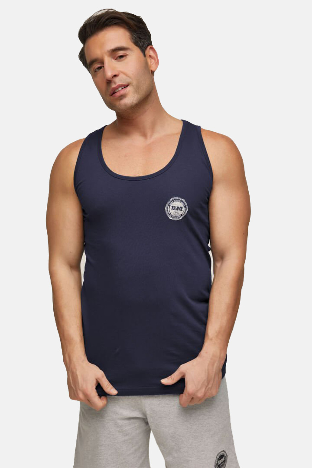 BODY MOVE navy sleeveless top with logo BM257-NAVY-LOGO