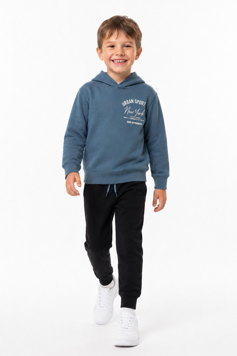 TRAX URBAN boys' hooded tracksuit set with light blue sweatshirt and black trousers
