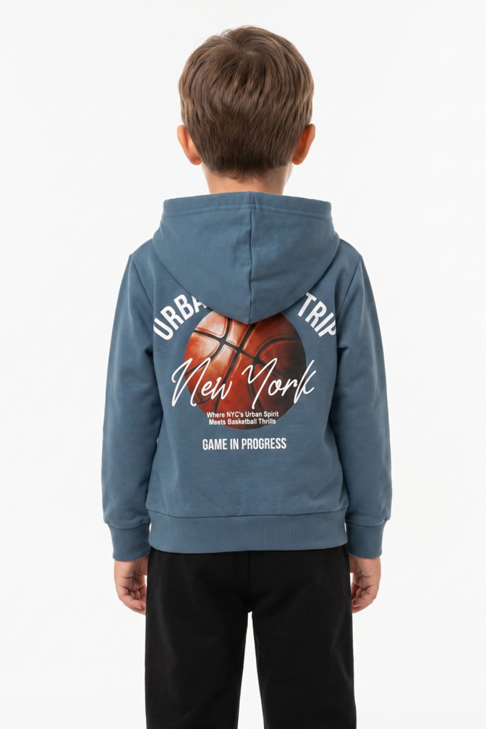 TRAX URBAN boys' hooded tracksuit set with light blue sweatshirt and black trousers