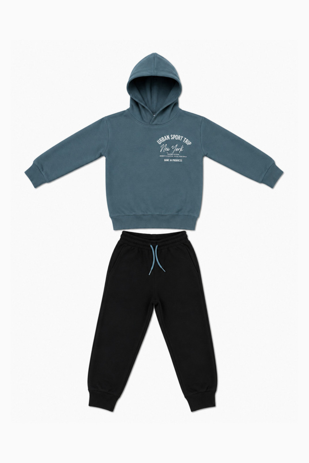 TRAX URBAN boys' hooded tracksuit set with light blue sweatshirt and black trousers